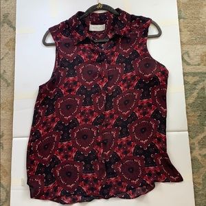 ALC Sleeveless Silk Printed Button Down
